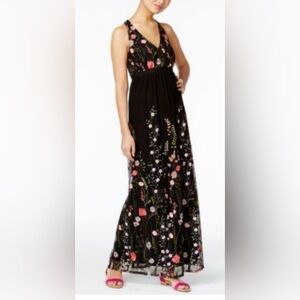 I.N.C. International Concepts floral embroidered black maxi dress
